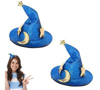 Witch Hat Clip | Adjustable Unisex Breathable Cap | 2pcs Halloween Costume Headwear | Reusable Shiny Star And Moon Design Hat Hair Clip For Clothes Decoration Out Door