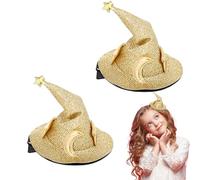 Witch Hat Clip | Adjustable Unisex Breathable Cap | 2pcs Halloween Costume Headwear | Reusable Shiny Star And Moon Design Hat Hair Clip For Clothes Decoration Out Door