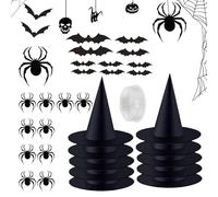 Witch Hat Decor, Halloween Wizard Hat Costume, Hanging Witch, Includes Fun Stickers with 164ft String for Haunted House, Halloween Indoor Outdoor Use, 15.35x14.17x7.48 Inches