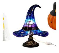 Witch Hat Desk Lamp, Dimmable USB LED Reading Light with 3 Modes | Resin, Eye Caring, Adjustable | c-Lip On Book Light for Bedroom Nightstand Dorm College, Halloween Decor Gift