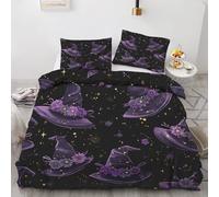Witch Hat Double Duvet Cover Set 3 Pieces - Halloween Quilt Cover with 2 Pillowcases 50x75cm, Reversible Soft Microfiber Bedding Set with Zipper Closure 200x200 cm