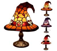 Witch Hat Figurine Halloween Table Lamp with USB Plug, Skull & Ghost Design, Night Light, Vintage Style, Desktop Ornament, Indoor & Outdoor Decor Gifts (Yellow)