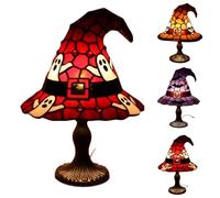 Witch Hat Figurine Halloween Table Lamp with USB Plug, Skull & Ghost Design, Night Light, Vintage Style, Desktop Ornament, Indoor & Outdoor Decor Gifts (Red)