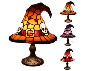 Witch Hat Figurine Halloween Table Lamp with USB Plug, Skull & Ghost Design, Night Light, Vintage Style, Desktop Ornament, Indoor & Outdoor Decor Gifts (Yellow)