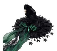 Witch Hat For Women, Gothic WizardHat For Adult Halloween Costume Accessory | Ruffle Trim, Star And Moon Tassels, The Ultimate Dark Academy To Complete Your Witchy Silhouette In Style,detachable Bow
