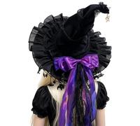 Witch Hat For Women, Gothic WizardHat For Adult Halloween Costume Accessory | Ruffle Trim, Star And Moon Tassels, The Ultimate Dark Academy To Complete Your Witchy Silhouette In Style,detachable Bow