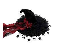 Witch Hat For Women, Gothic WizardHat For Adult Halloween Costume Accessory | Ruffle Trim, Star And Moon Tassels, The Ultimate Dark Academy To Complete Your Witchy Silhouette In Style,detachable Bow
