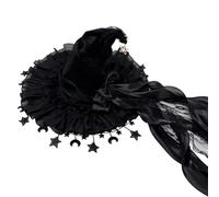 Witch Hat For Women, Gothic WizardHat For Adult Halloween Costume Accessory | Ruffle Trim, Star And Moon Tassels, The Ultimate Dark Academy To Complete Your Witchy Silhouette In Style,detachable Bow