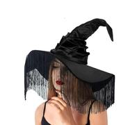 Witch Hat for Women - Halloween Women Costume Black Witches Hats with Dangle Fringe for Hallowee Decor Accessories Hocus Pocus Party Favor