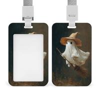 Witch Hat Ghost Flying on Broom ID Badge Holder Retractable Clip Card Holder Card Protector Name Badge Name Tag for Work Office Doctor Nurse