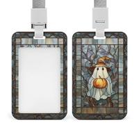 Witch Hat Ghost Pumpkin Stained Glass ID Badge Holder Retractable Clip Card Holder Card Protector Name Badge Name Tag for Work Office Doctor Nurse