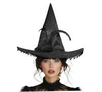 Witch Hat, Lace Wizard Hat with Flower Decor Foldable Black Witch Free Size Crazy for Costume, Cosplay, Halloween Party for Women