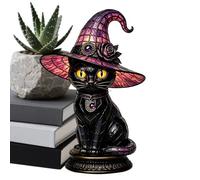 Witch Hat Lamp, Black Cat Witch Hat Lamp, Stained Glass Witches Hats Lamps | Gothic Decor Eye Friendly Vintage Halloween Lamp USB Powered Retro Resin Accent Lamp For Bedroom, Bookshelf