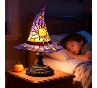 Witch Hat Lamp - Handmade Gothic Stained Resin Bedside Light with Glow-in-The-Dark Figurine, Halloween Decorations for Bedroom, Living Room & Spooky Home Decor (A)