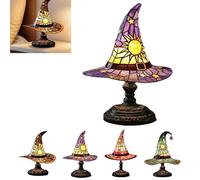 Witch Hat Lamp Resin Stained Glass Lampshade, Halloween Wizard Hat Lamp Gothic Lamps Fun Spooky Lamps, Mystical Decor Halloween Hats Light Decoration for Indoor Party Home(Purple)