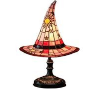 Witch Hat Lamp Resin Stained Glass Lampshade, Halloween Wizard Hat Lamp Gothic Lamps Fun Spooky Lamps, Mystical Decor Halloween Hats Light Decoration for Indoor Party Home(Red)