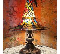 Witch Hat Lamp, Stained Glass Resin Wizard Hat Light Gothic Table Lamp Spooky Decorative Standing Lights Haunted Wiccan Gifts Mystical Decor Home Decorations for Halloween, Bedroom (B)