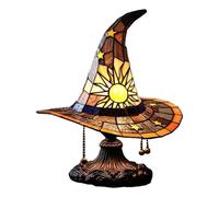Witch Hat Lamp Stained Glass Resin Wizard Hat Light,Handcrafted Gothic Table Lamp,Spooky Standing Lights Haunted Wiccan Gifts Mystical Decor,Home Halloween Bedroom Figurine Decoration (Yellow)