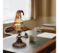 Witch Hat Lamp Stained Glass Resin Wizard Hat Light,Handcrafted Gothic Table Lamp,Spooky Standing Lights Haunted Wiccan Gifts Mystical Decor,Home Halloween Bedroom Figurine Decoration (Multicolour)