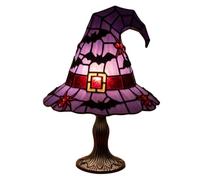 Witch Hat Lamp, USB-Powered Enchanted Witch Hat Stained Glass Night Light, Handmade Gothic Lamp with Stained Glass for Wiccans, Halloween Lovers, Bedroom Party & Home Decor (Dark Purple 20cm)