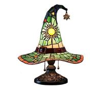Witch Hat Lamp, USB-Powered Enchanted Witch Hat Stained Glass Night Light, Handmade Gothic Lamp with Stained Glass for Wiccans, Halloween Lovers, Bedroom Party & Home Decor (Green 18cm)