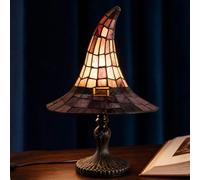 Witch Hat Lamp, USB-Powered Enchanted Witch Hat Stained Glass Night Light, Handmade Gothic Lamp with Stained Glass for Wiccans, Halloween Lovers, Bedroom Party & Home Decor (#A)