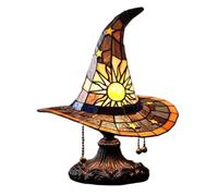 Witch Hat Lamp, USB-Powered Enchanted Witch Hat Stained Glass Night Light, Handmade Gothic Lamp with Stained Glass for Wiccans, Halloween Lovers, Bedroom Party & Home Decor (Yellow 18cm)
