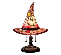 Witch Hat Lamp, USB-Powered Enchanted Witch Hat Stained Glass Night Light, Handmade Gothic Lamp with Stained Glass for Wiccans, Halloween Lovers, Bedroom Party & Home Decor (Red 18cm)