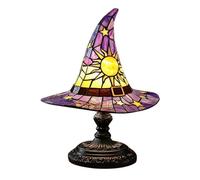 Witch Hat Lamp, USB-Powered Enchanted Witch Hat Stained Glass Night Light, Handmade Gothic Lamp with Stained Glass for Wiccans, Halloween Lovers, Bedroom Party & Home Decor (Purple 18cm)