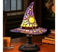 Witch Hat Lamps, 2025 Stained Glass Resin Gothic Wizard Hat Light, Handmade Witch Hat Lights, Unique Nightstand Night Light for Halloween, Haunted Mansion, Bedroom, Home Decor (C)