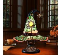 Witch Hat Lamps, 2025 Stained Glass Resin Gothic Wizard Hat Light, Handmade Witch Hat Lights, Unique Nightstand Night Light for Halloween, Haunted Mansion, Bedroom, Home Decor (A)