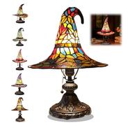 Witch Hat Lamps, 2025 Stained Glass Witch Hat Lamp, Stained Glass Witch Hat Lights with Mystical Charm, Handmade Gothic Wizard Hat Shape Lights for Bedroom Party of Halloween Decor (Color)