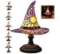 Witch Hat Lamps, 2025 Stained Glass Witch Hat Lamp, Stained Glass Witch Hat Lights with Mystical Charm, Handmade Gothic Wizard Hat Shape Lights for Bedroom Party of Halloween Decor (Purple)