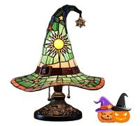 Witch Hat Lamps, Handcrafted Stained Glass Witch Hats Lamp with Mystical Charm, Gothic Wizard Hat Night Light for Nightstand Bedroom Party Halloween Decor (Green,H 30cm)
