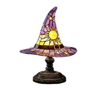 Witch Hat Lamps, Handmade Gothic Lamp with Stained Glass & Mystical Charm, Wizard Hat Shape Nightstand Night Light for Wiccans, Halloween Lovers, Bedroom Party and Home Decor (Purple)