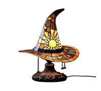 Witch Hat Lamps, Handmade Gothic Lamp with Stained Glass & Mystical Charm, Wizard Hat Shape Nightstand Night Light for Wiccans, Halloween Lovers, Bedroom Party and Home Decor (Orange)