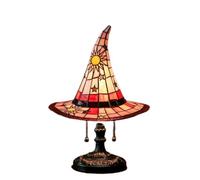 Witch Hat Lamps, Handmade Gothic Lamp with Stained Glass & Mystical Charm, Wizard Hat Shape Nightstand Night Light for Wiccans, Halloween Lovers, Bedroom Party and Home Decor (Red)