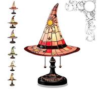 Witch Hat Lamps, Handmade Gothic Wizard Hat Shape Lights, Stained Glass Resin Witch Hat Lamp, for Indoor Party Haunted Mansion Decoration(Red)