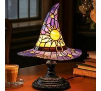 Witch Hat Lights, Glowing Witch Hat, Gothic Bedroom Home Indoor Party Dector Retro Resin Lamp, Colorful Wizard Lights for Halloween Decoration, A Bedside Table Lamp with A Mysterious Charm (Purple, L)