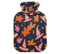 Witch Hat Maple Leaf Pattern Hot Water Bottle with Velvet Cover Hot Water Bag for Pain Relief 2L, Neck Cramps Shoulders Pain Relief, Hot Cold Pack