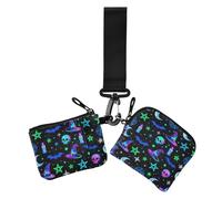 Witch Hat Neon Wizard Women's Card Cases Change Holder Large Capacity Change Purse Key Holder with Wristlet Strap for Daily Use 2 Pcs Wallet para tarjetas de Mujer