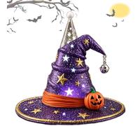 Witch Hat Night Light LED Halloween Decor,Gothic Colored Resin LED Light,Halloween Decoration Witch Hat Lamp,with Star and Pumpkin Ornaments,Gothic Lamp for Home/Hallway/Desktop/Mantel (B)