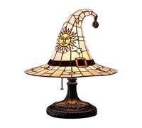 Witch Hat Night Light, Stained Glass Resin Wizard Hat Table Lamp, Halloweenn Gothic LED Bedside Lamp with Pull Cord, Mystical Glowing Wizard Hat Desktop Ornament, for Home & Partys Decor