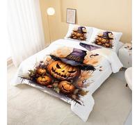 Witch Hat Pumpkin Coverless Duvet Single 7.5 Tog, Halloween Soft Quilt for Kids Boys Girls, Lightweight Comforter Set for All Seasons, Easy Care Bedding Single Bed Size W&492