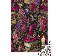 Witch Hat, Rose, Spell BookJigsaw Puzzles 1000 Pieces for Adults Puzzle Educational GamesCandle And Crescent Moon