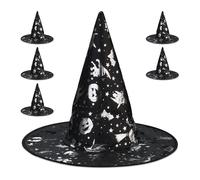 Witch Hat Set of 6 Halloween Pointed Adult Fancy Dress Party Costume Silver