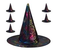 Witch Hat Set of 6 Halloween Pointed Adult Fancy Dress Party Costume Spiderwebs