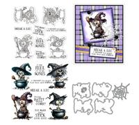 Witch Hat Skull Stamps and Die Cuts for Card Making Halloween Broom Transparent Silicone Clear Stamp and Metal Cutting Dies Sets for DIY Scrapbooking Paper Crafting Seals Decorative Supplies