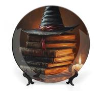 Witch Hat Spells Decorative Plate with Display Stand Ceramic Art Crafts Ornaments for Home Office Wall Decor 7inch