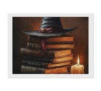 Witch Hat Spells Diamond DIY Painting Kits Horizontal Round Full Drill Digital Art Craft for Home Office Wall Decor 12"x16"